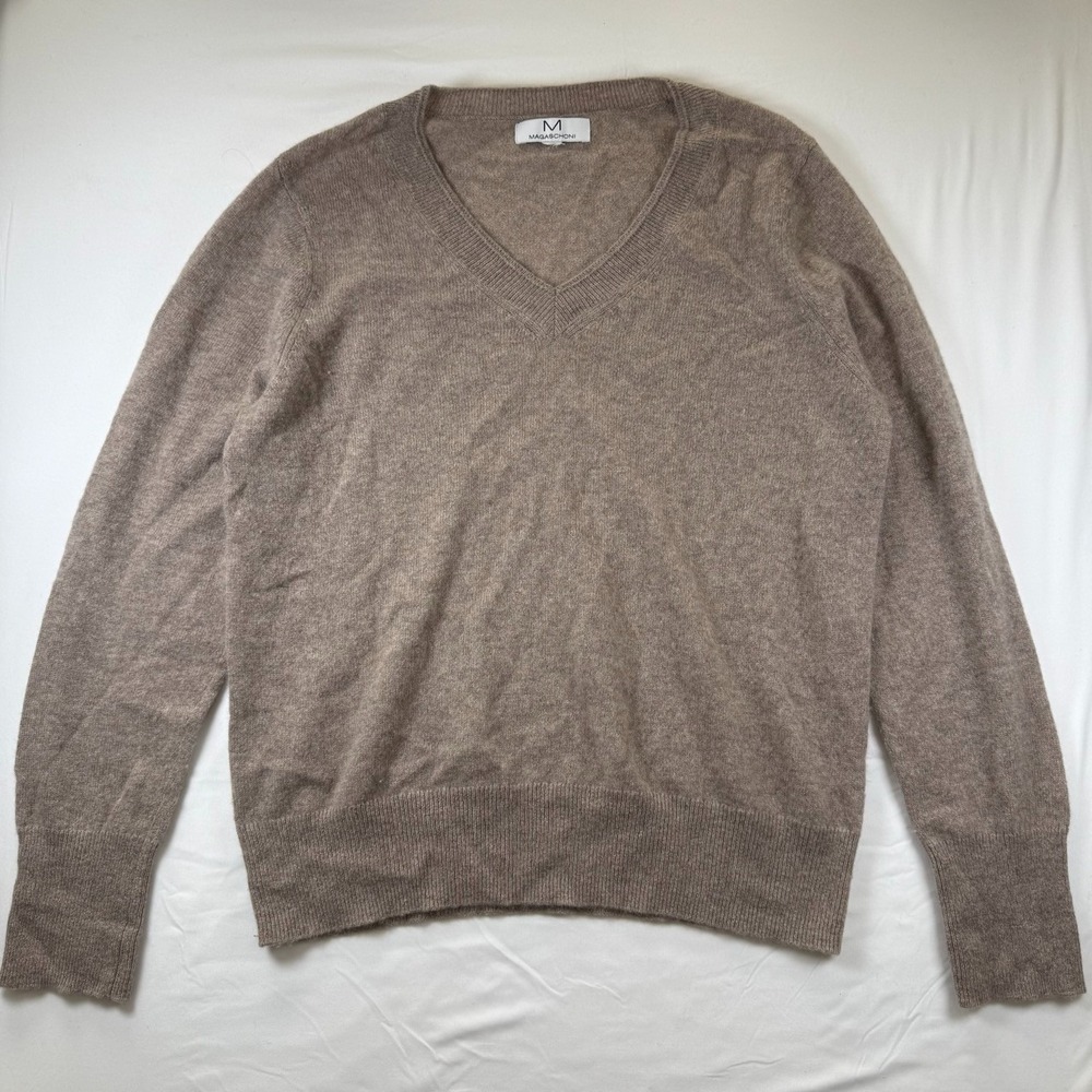 Magaschoni‎ V-Neck Cashmere Sweater Pebble Heather – Size Large (Approx.)